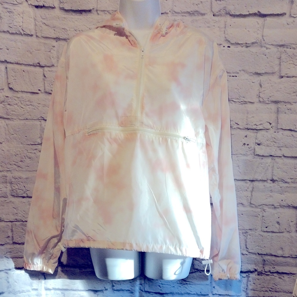 Women's White and Pink Windbreaker Pullover Size S